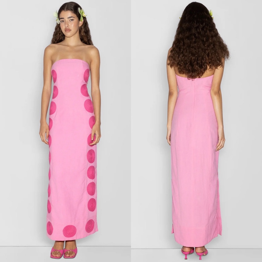 NEW NWT The Wolf Gang Filipa Embroidered Strapless Maxi Dress In Floss Pink